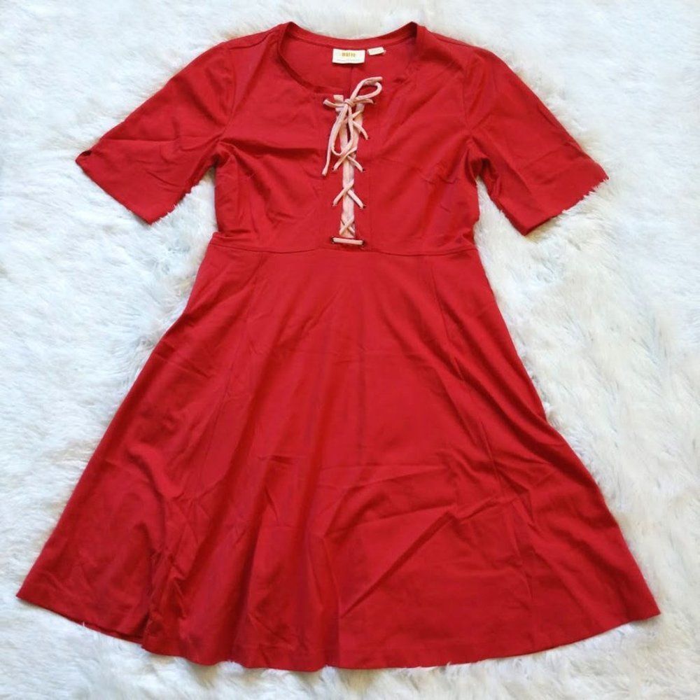 Maeve Red Lace-Up Fit & Flare Dress